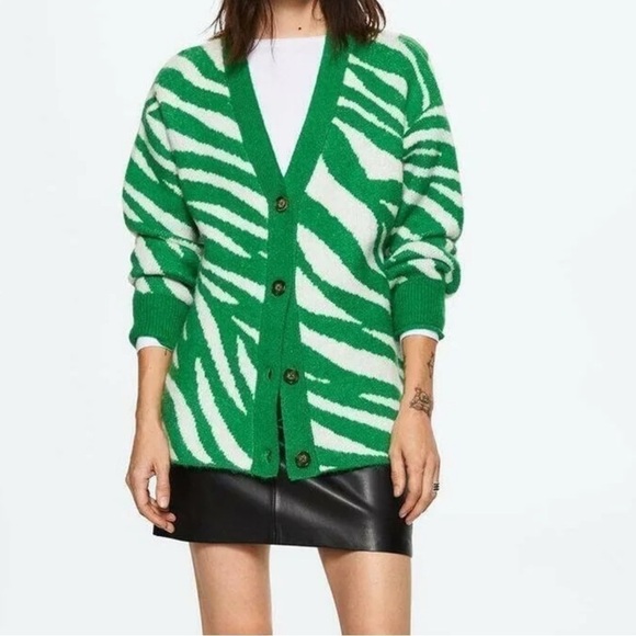 Mango Wool Blend Animal Print Oversized Cardigan - Picture 5 of 5